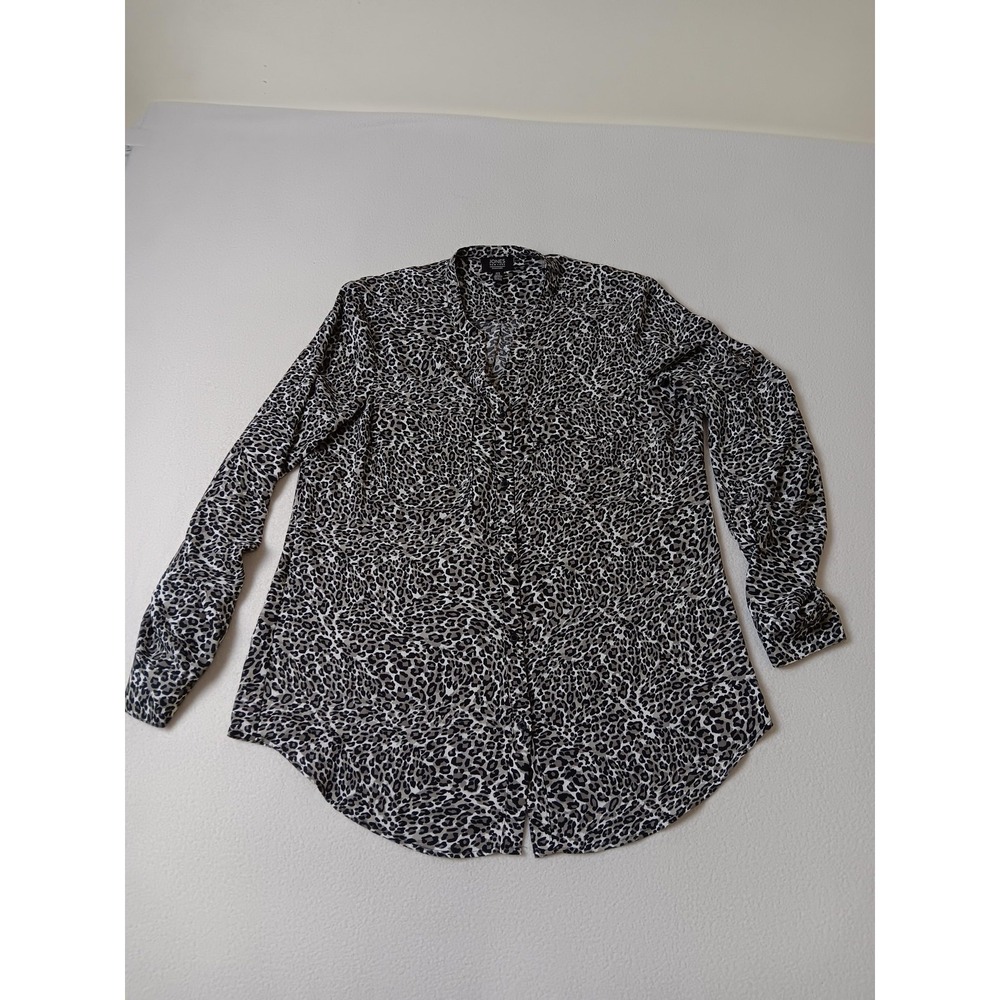 Jones New York Blouse Womens M Beige Animal‎ Print Satin Tunic Button-Up